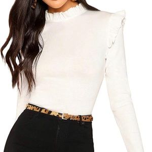 White ruffle blouse top